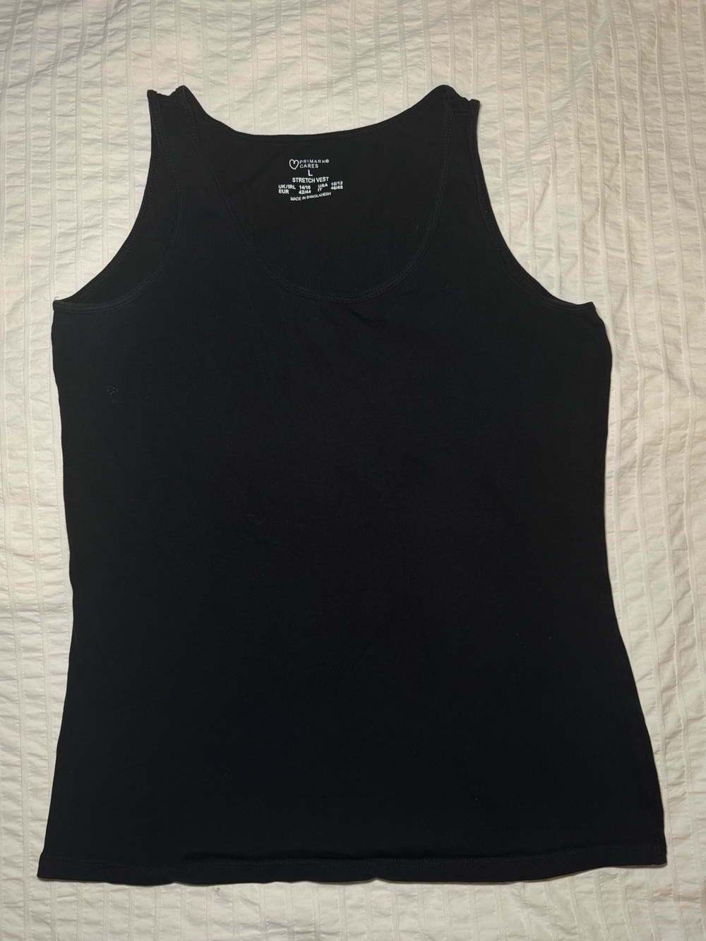 PRIMARK Tank Top Black Scoop Neck Large Like New - Casual Fitness Stretch Vest
